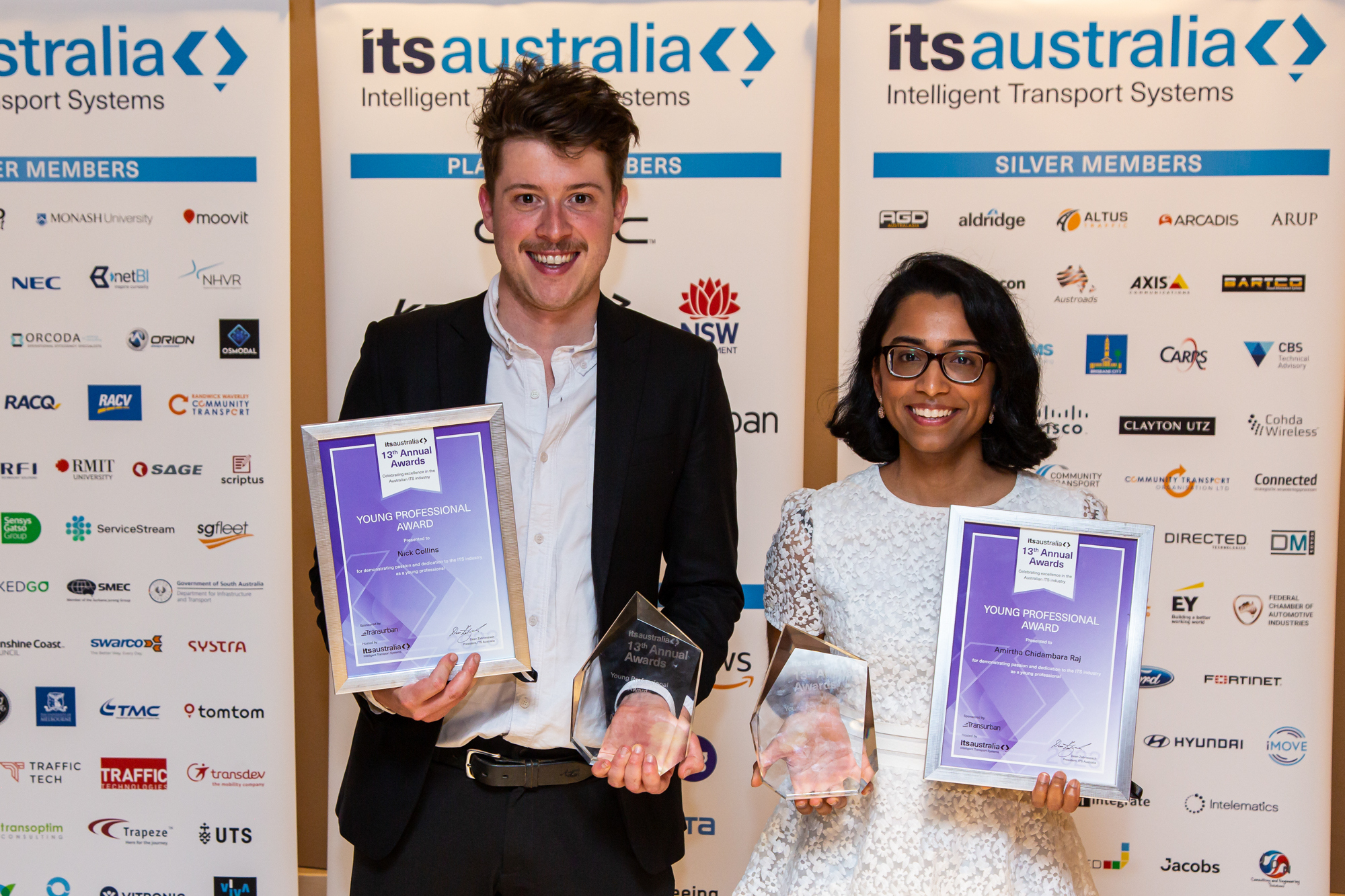 Amirtha Raj, Arcadis and Nick Collins, The Victorian Department of Transport and Planning tied, both winning the Young Professional Award.